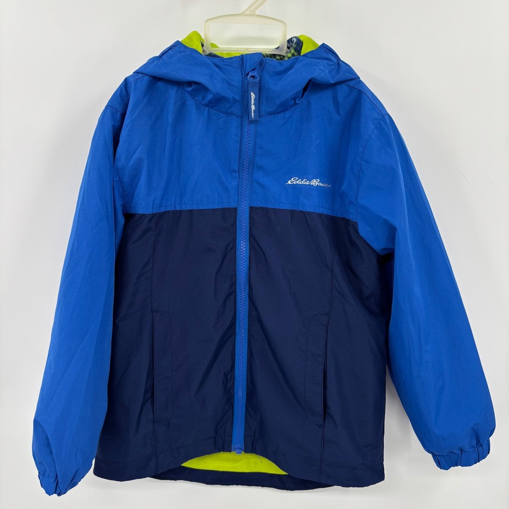 Eddie Bauer Windbreaker Jacket Kids XS 5/6 Blue Fleece Lined Dinosaur Outdoor